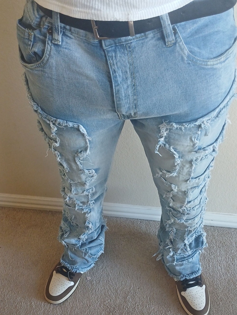 Light Blue Distressed Men's Ripped Jeans